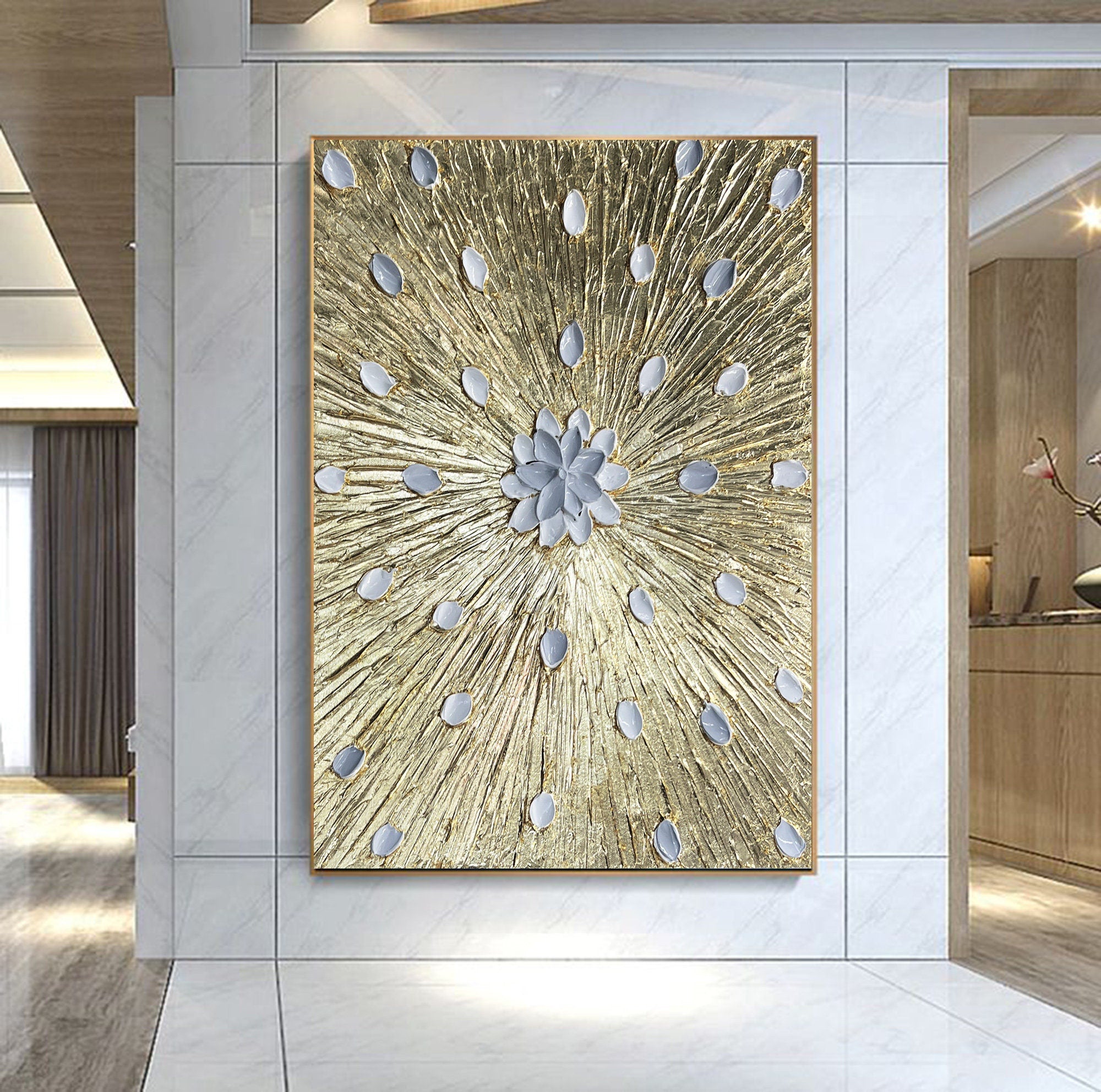 Large Abstract 3d Gold Texture Oil Painting on Canvas Original Modern Minimalist Golden Acrylic Painting Living Room Wall Art Home Decor
