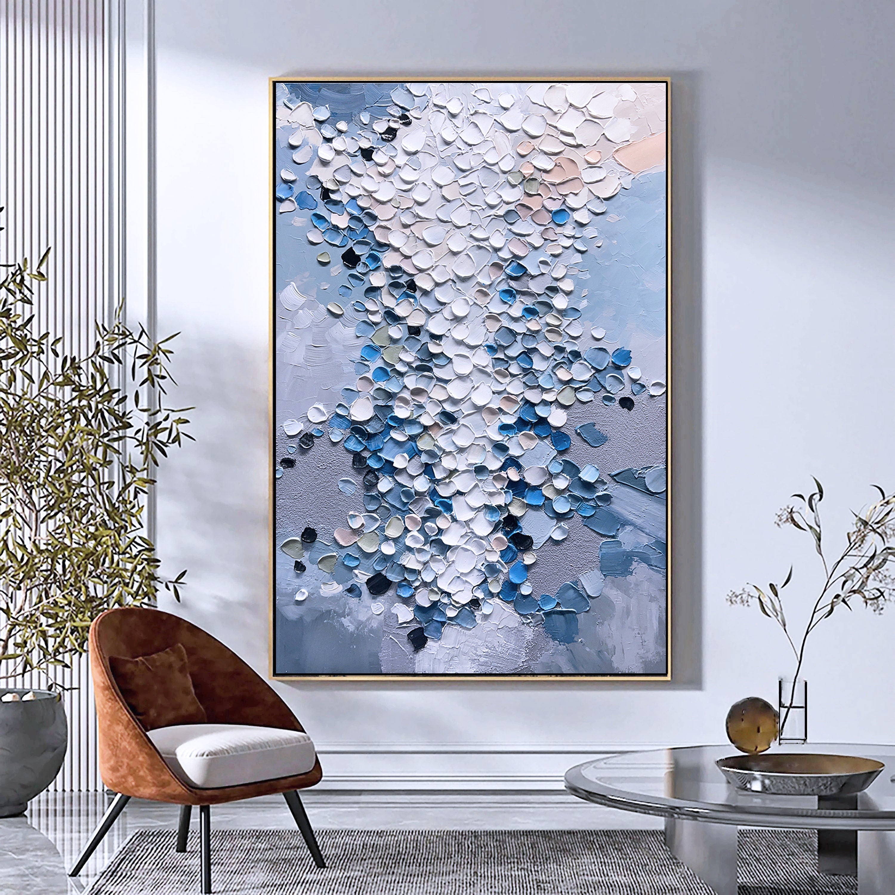 Gray and Blue Wall Art Gray 3D Large Abstract Textured Painting On Canvas Heavy Textured Painting Modern Minimalist Wall Art Boho Wall Decor