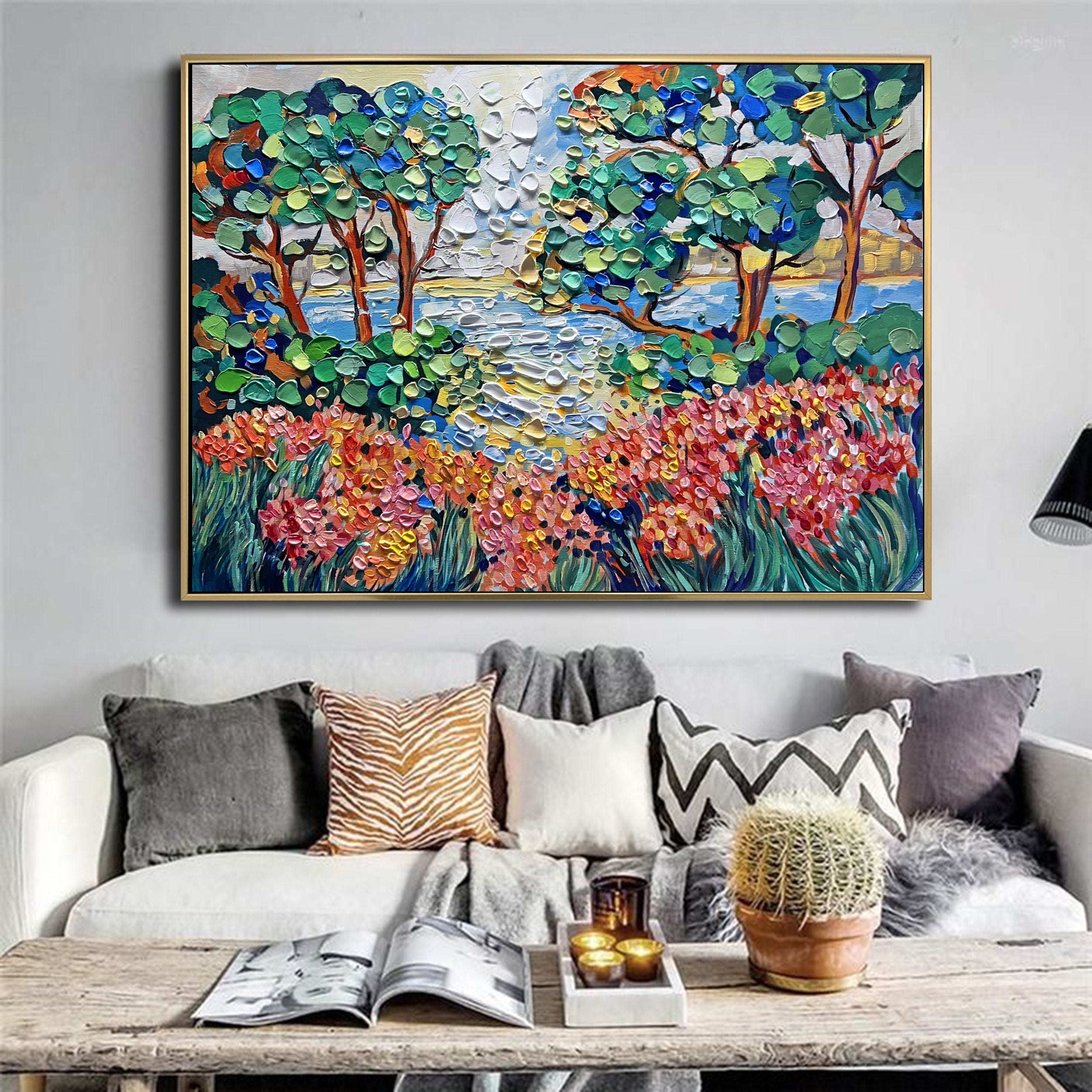 3D Fancy Landscape Trees Wildflowers Nature Art Sea Panoramic Landscape Canvas Home Decor Painting Wall Art Gift Idea Living Room Home Decor
