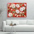 Magnolia Flowers 3D Painting Red White Flowers Wall Art Flower Canvas Botanical Wall Art Living Room Red Decor Abstract Wall Art Home Decor