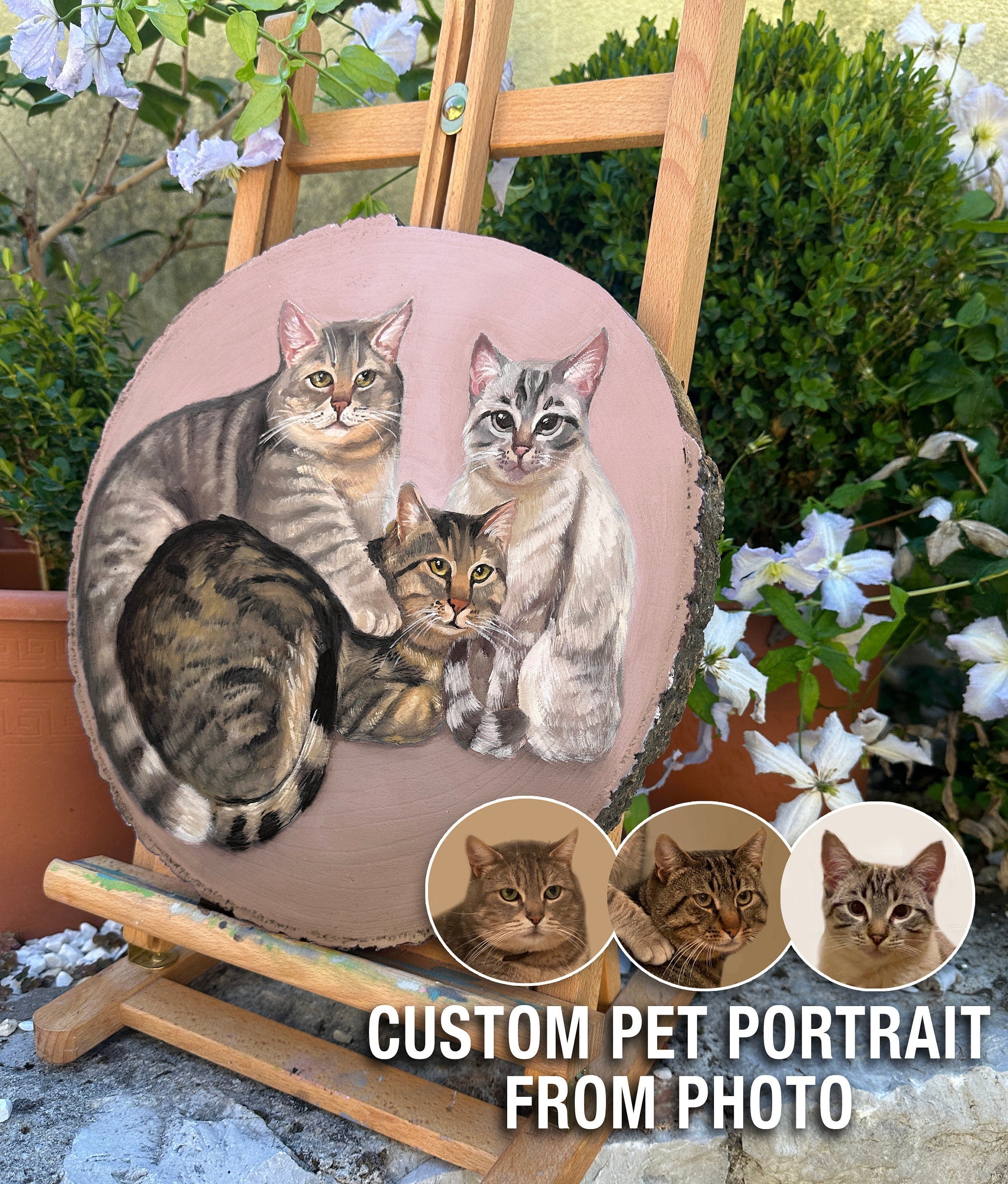 Personalized Gift Custom Pet Portrait from Photo Oil Painting Hand-painted on Natural Wood Custom Art Gift Idea Cats Painting Cat Art