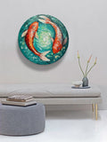 3D Koi Fishes in the Pond Acrylic Painting On Round Canvas Wall Art Original Calming Yoga Wall Art on Round Canvas Painting Gift Idea Decor