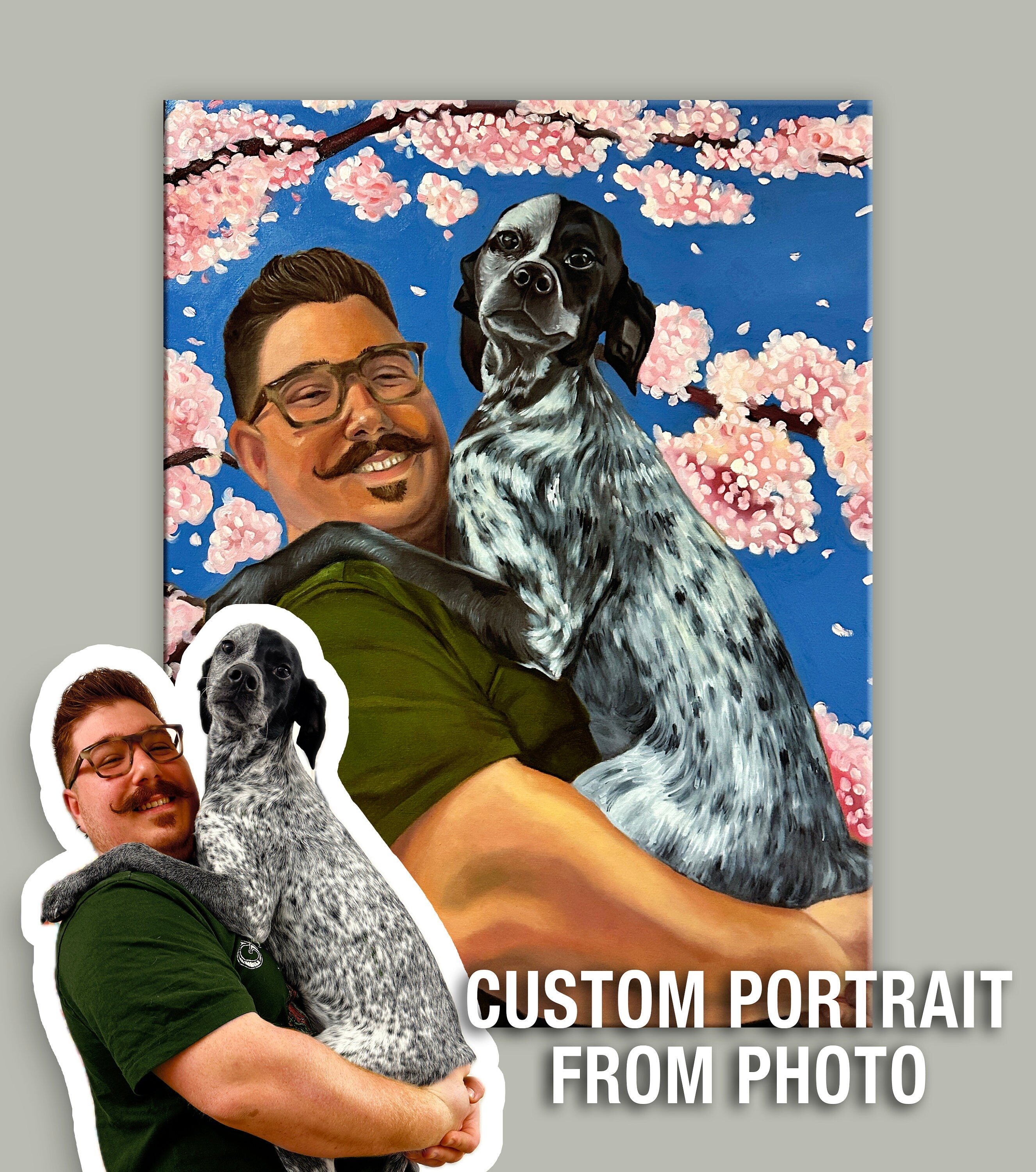 Pet Owner Portrait Custom Pet Portrait Dog Memorial Pet Memorial Dog Mom Gift Personalized Gift Dog Dad Gift from Photo Oil on Canvas