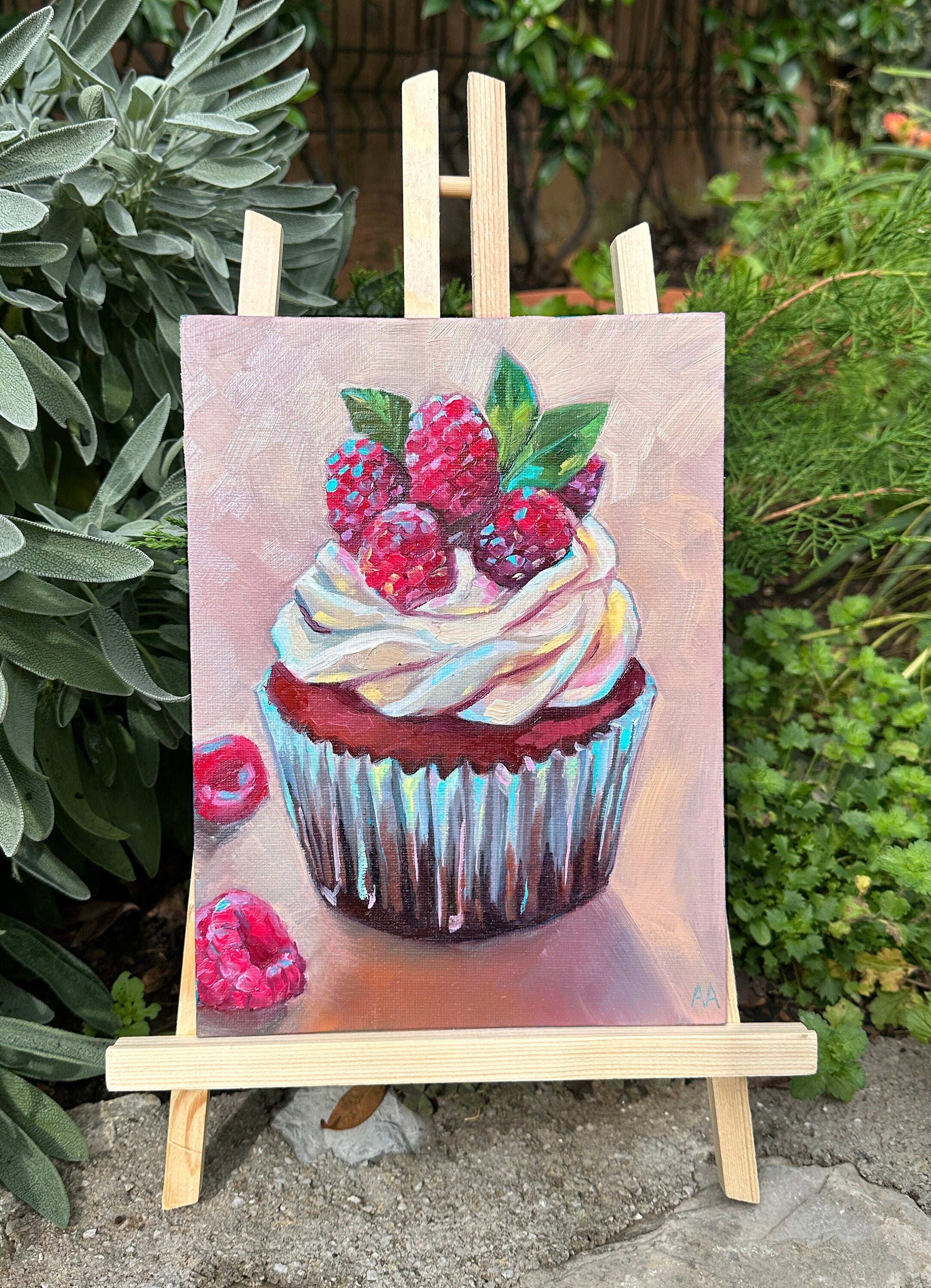 Raspberry Cupcake Oil Painting – Made-to-Order Canvas Art for Kitchen, Restaurant, Café or Bakery Decor – Custom Sizes Available - Gift Idea