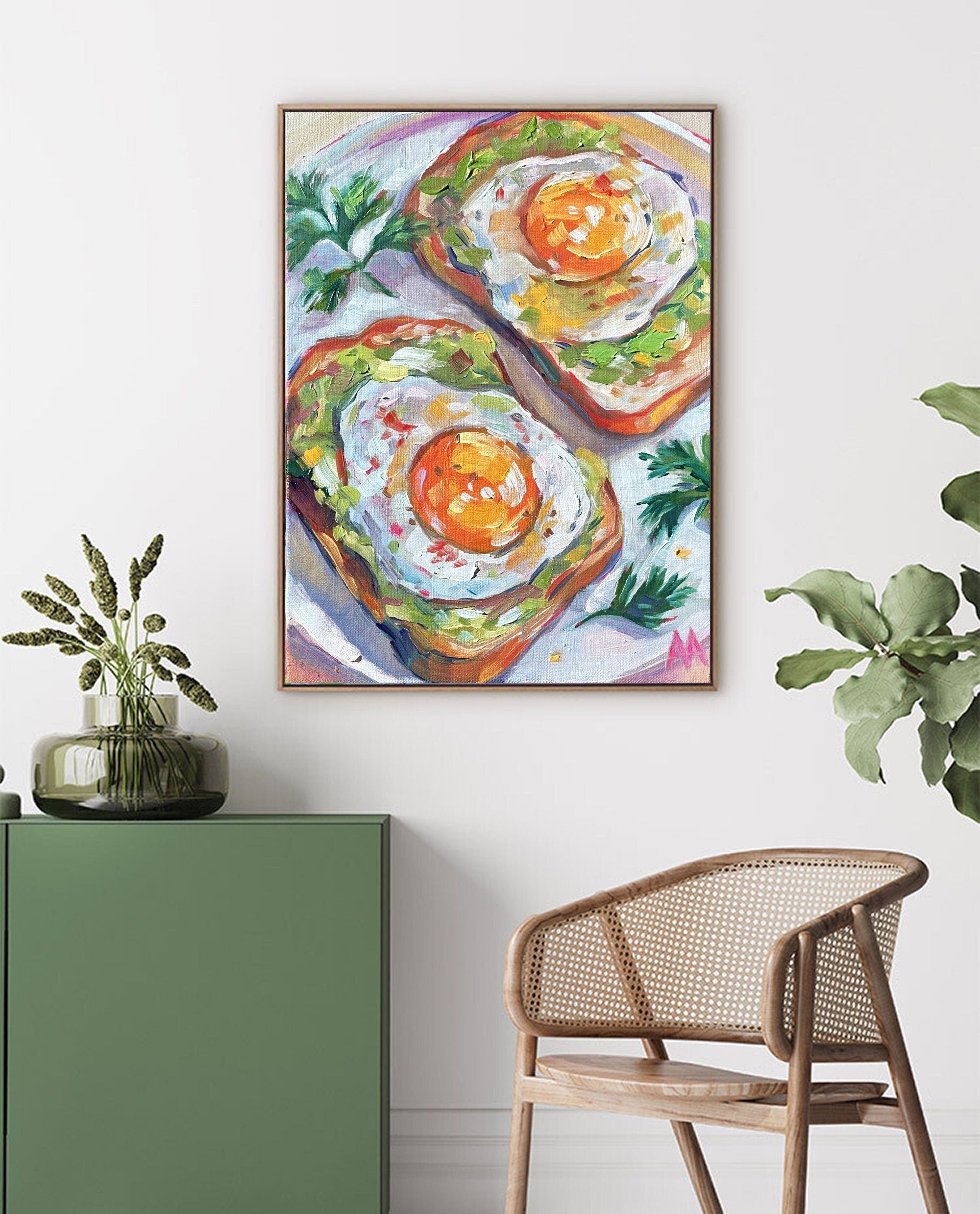 Original Eggs on Avocado Toast Oil Painting Kitchen Breakfast Decor Food Art Dining Room Painting Wall Art Vibrant Colors Cafe Bakery Decor