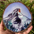 Twilight Mountain - Hand Painted Mount with Pines Purple Sky on Wood Winter Rustic Landscape Unique Christmas Gift Decor