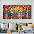 Thick Textured Birch Tree Painting on Canvas - Red Yellow Aspen Forest Wall Art - 3D Abstract Birch Tree Artwork - Original Large Wall Decor