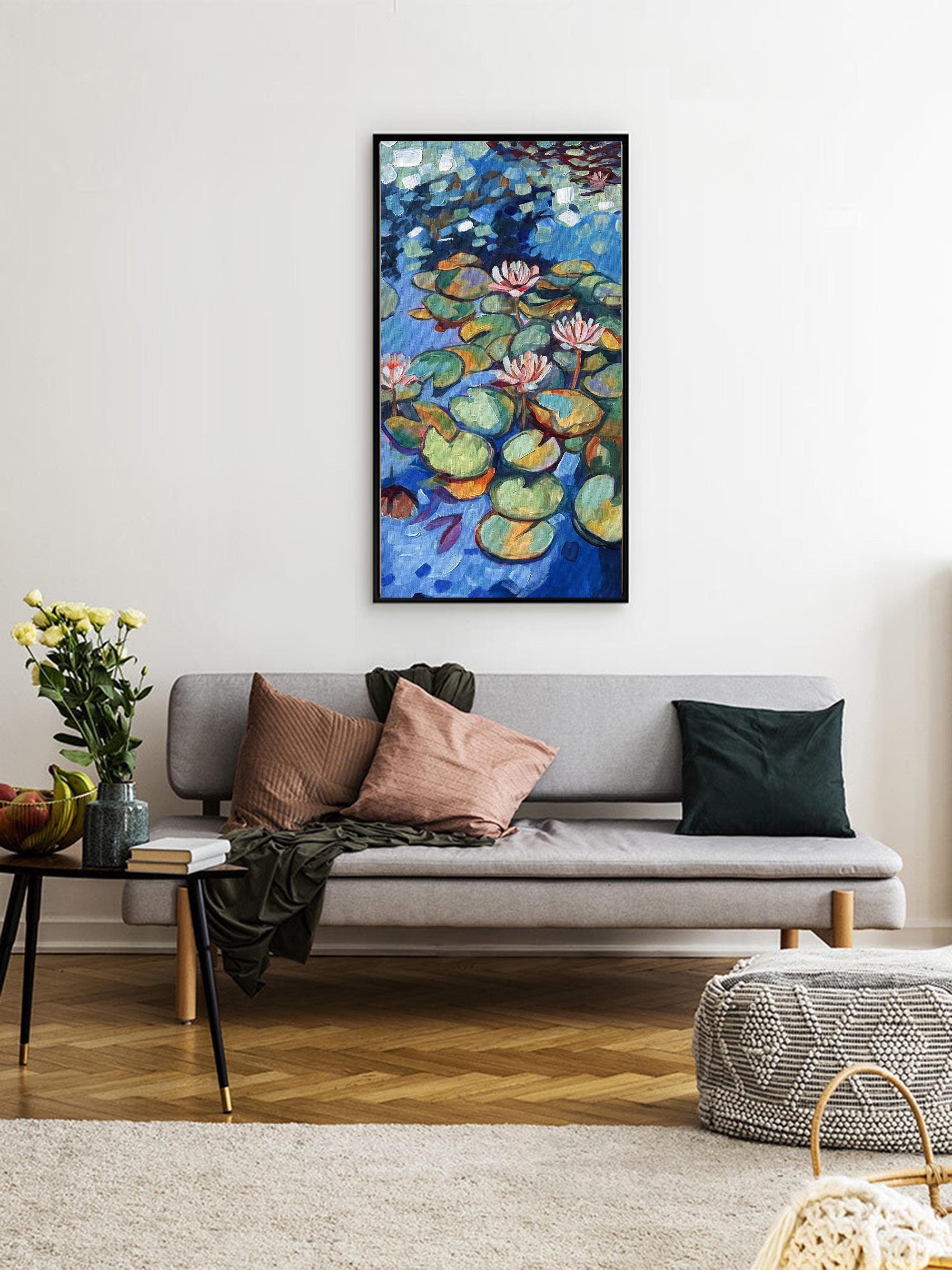 Water Garden - Original Impressionist Canvas Painting, Vibrant Waterlily Pond Wall Art, Serene Nature-Inspired Decor for Home Office Bedroom