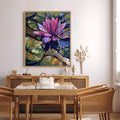 Golden Serenity - Original Acrylic Waterlily Pond Painting Gold Leaf Sunset Pond Art Vibrant Nature Wall Decor for Home Office and Gift Idea