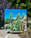 Between the Rocks - Original 16 x 16 in Acrylic Cactus Painting Desert Landscape Art Desert Wall Decor Vibrant Nature Canvas Boho Home Style