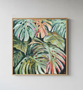 Tropical Leaves - Original 16 x 16 in Acrylic Leaf Painting Tropical Botanical Jungle Wall Art Nature Canvas Monstera Plant Boho Home Decor