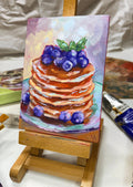 Blueberry Pancakes 5x7 inches Painting Home Wall Art Bakery Kitchen Food Breakfast Original Oil Painting Vibrant Decor Cake Food Dining Room