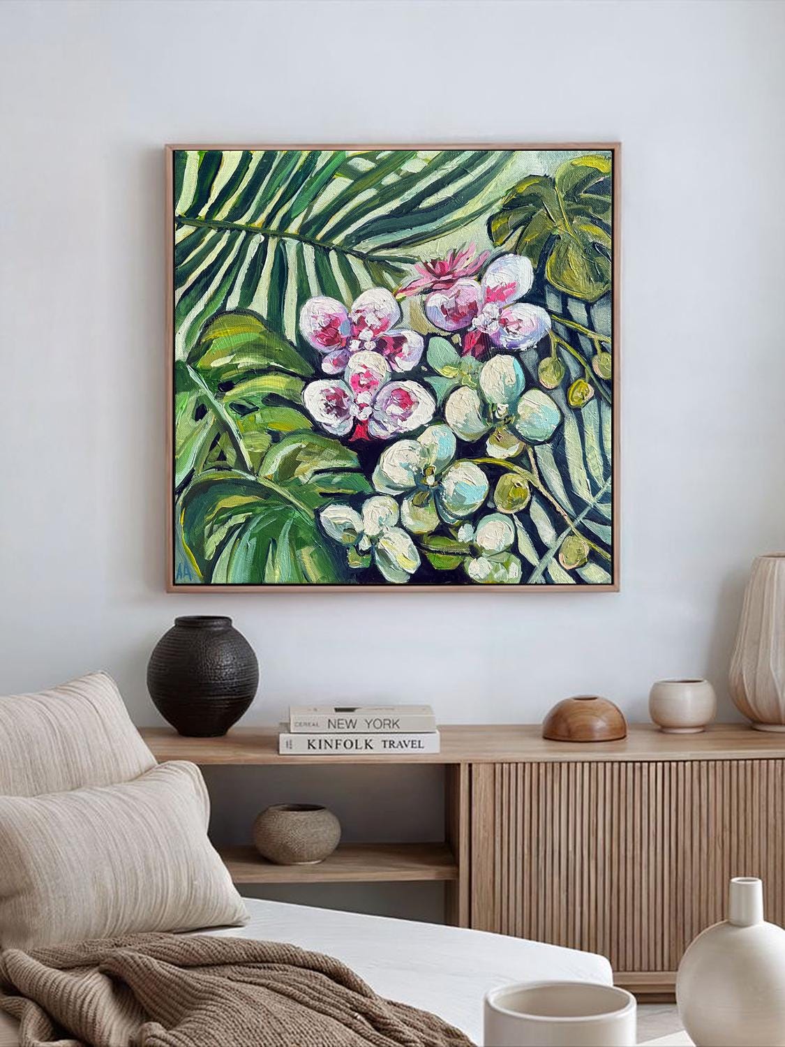 Jungle Orchids - Made to order Orchid Painting Tropical Botanical Flower Wall Art Nature Canvas Monstera Plant Boho Custom Home Decor Gift