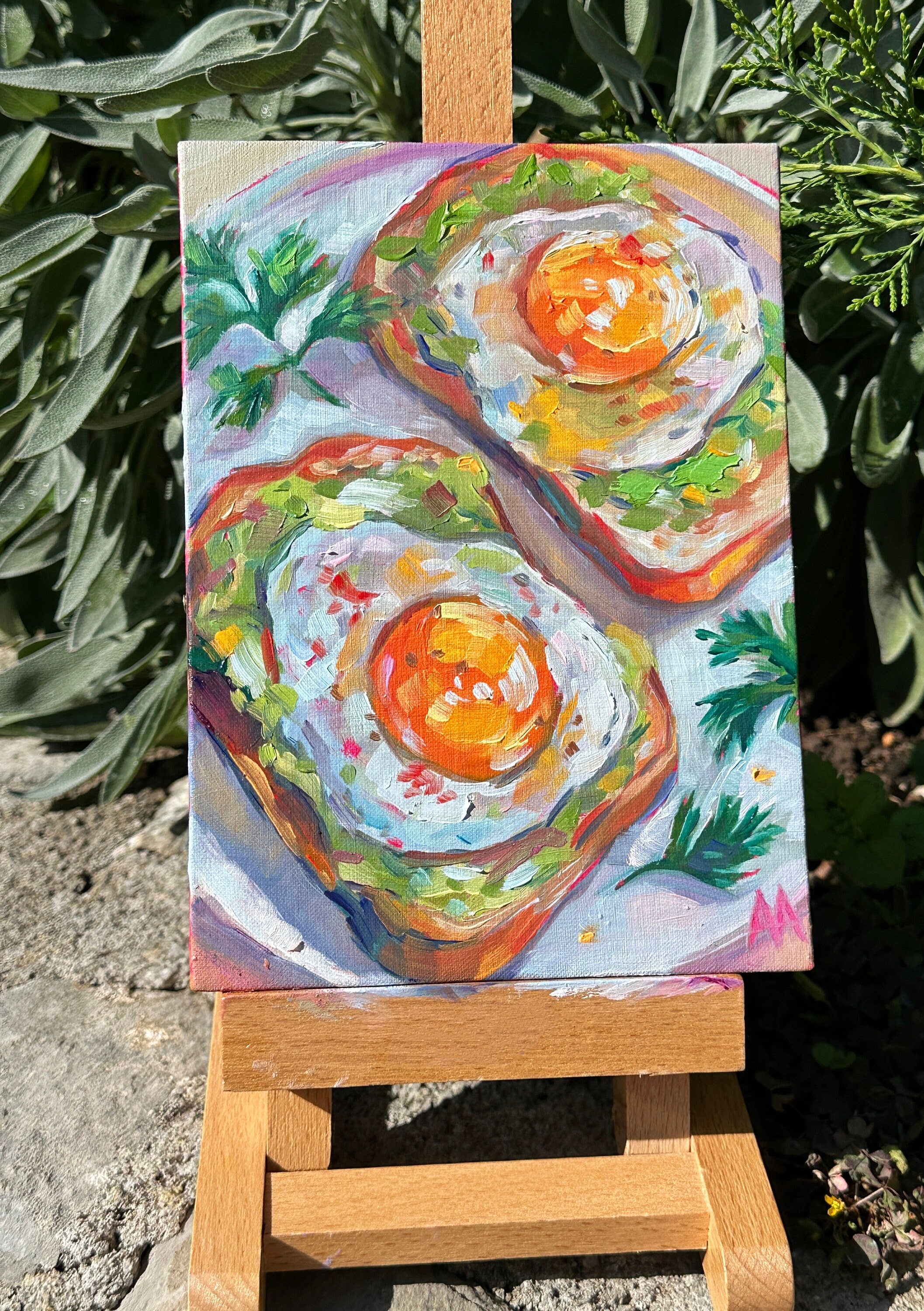 Original 5 x 7 in Avocado Toast Eggs Brunch Oil Painting Kitchen Breakfast Decor Food Art Dining Room Wall Art Vibrant Color Cafe Bakery Decor
