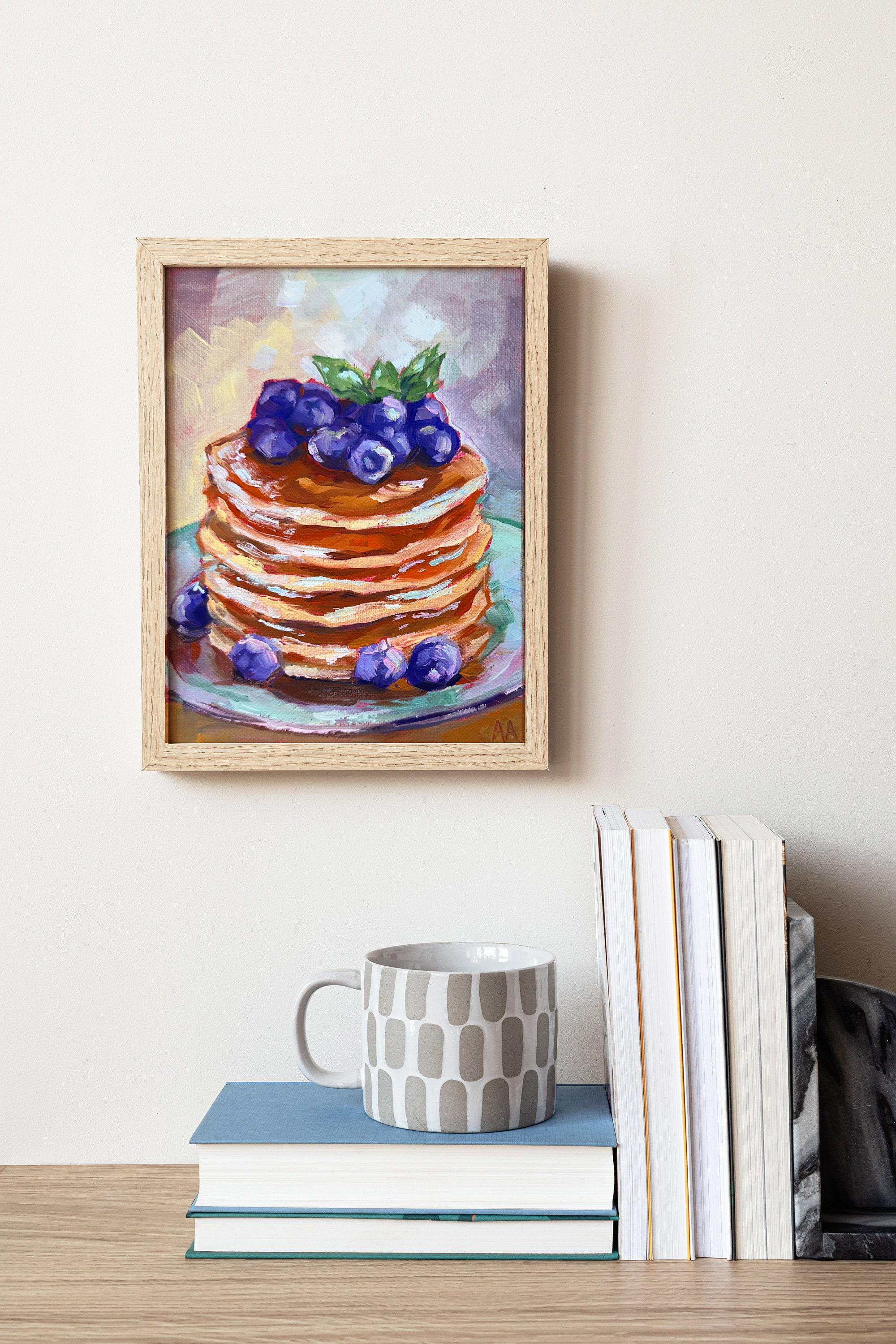 Blueberry Pancakes Oil Painting 5 x 7 in Breakfast Kitchen Wall Art Idea Food Cake Art Cafe Bakery Dining Room Decor Vibrant Original Artwork
