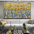 Golden Aspen Trees - 3D Textured Birch Autumn Canvas Yellow Fall Decor Living Room Office Bedroom Landscape Art